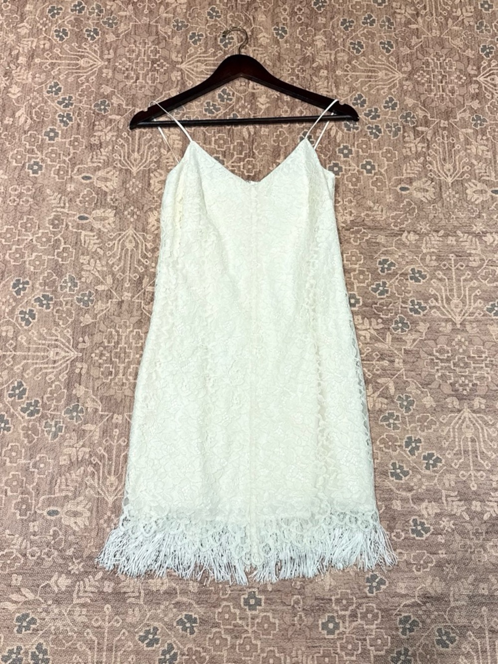 J. Crew Ivory Lace Fringe Slip Dress